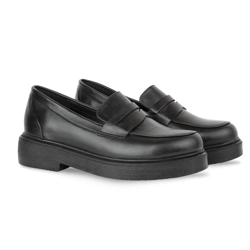 Orvane Noir – Mocassins Plateforme Femme en Cuir