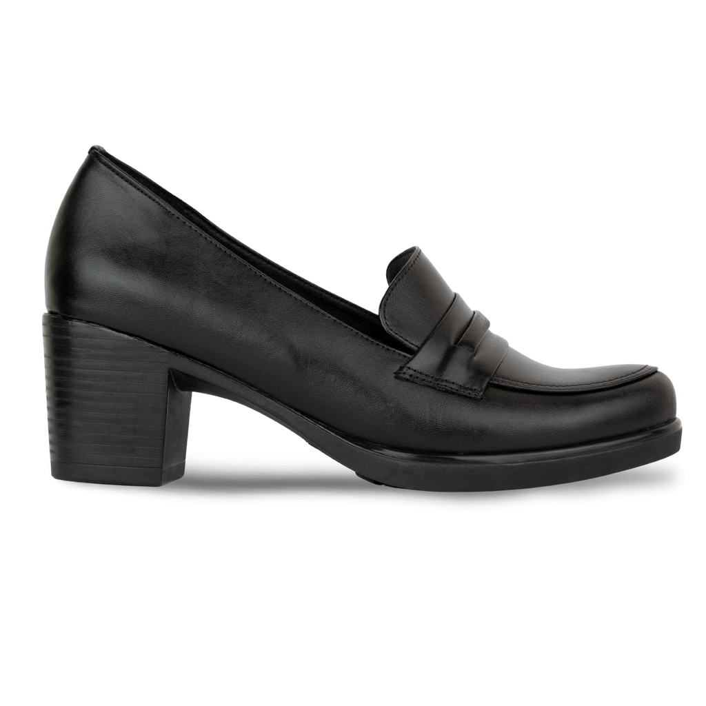 Cavaro Noir - Mocassin à Talon Femme en Cuir Véritable