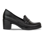 Cavaro Noir - Mocassin à Talon Femme en Cuir Véritable