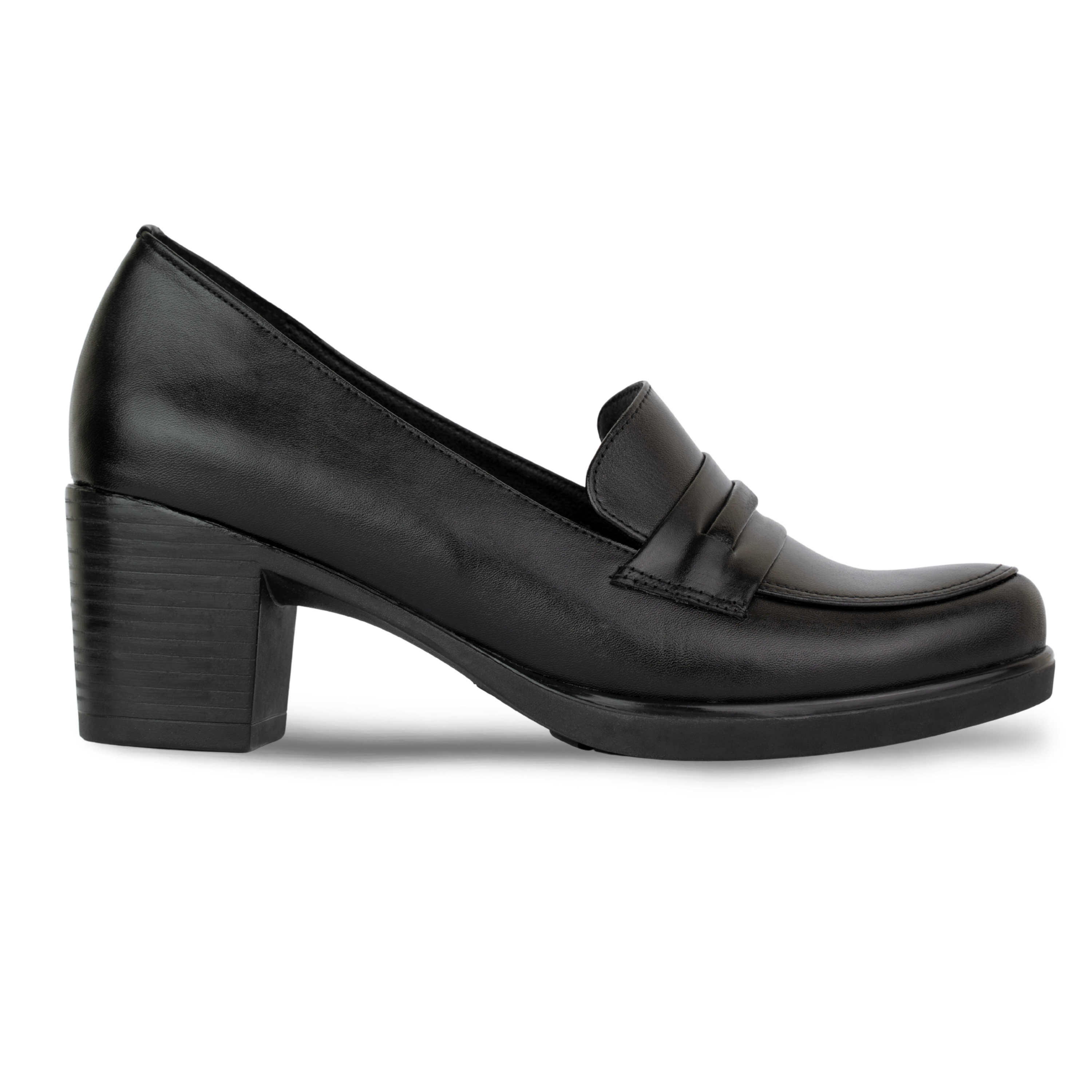 Cavaro Noir - Mocassin à Talon Femme en Cuir Véritable