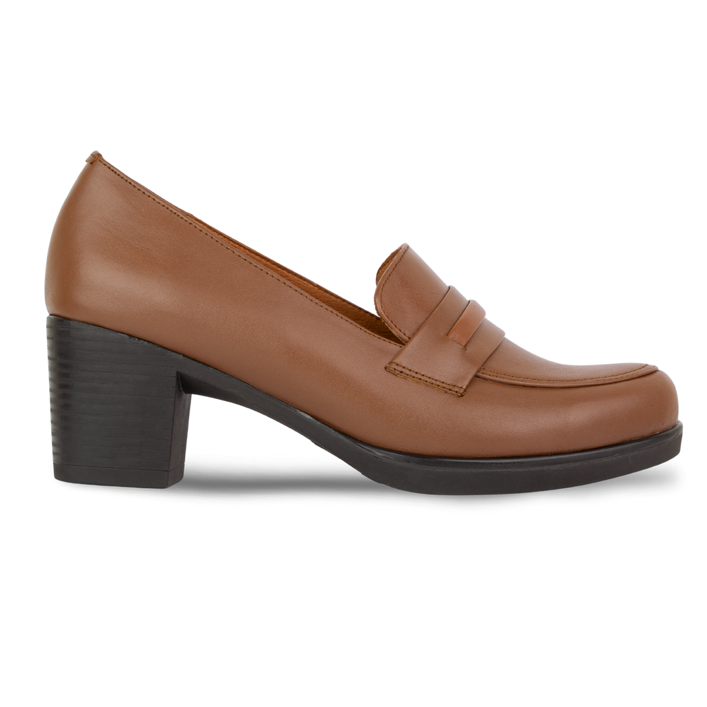 Cavaro Marron - Mocassin à Talon Femme en Cuir Véritable