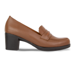 Cavaro Marron - Mocassin à Talon Femme en Cuir Véritable