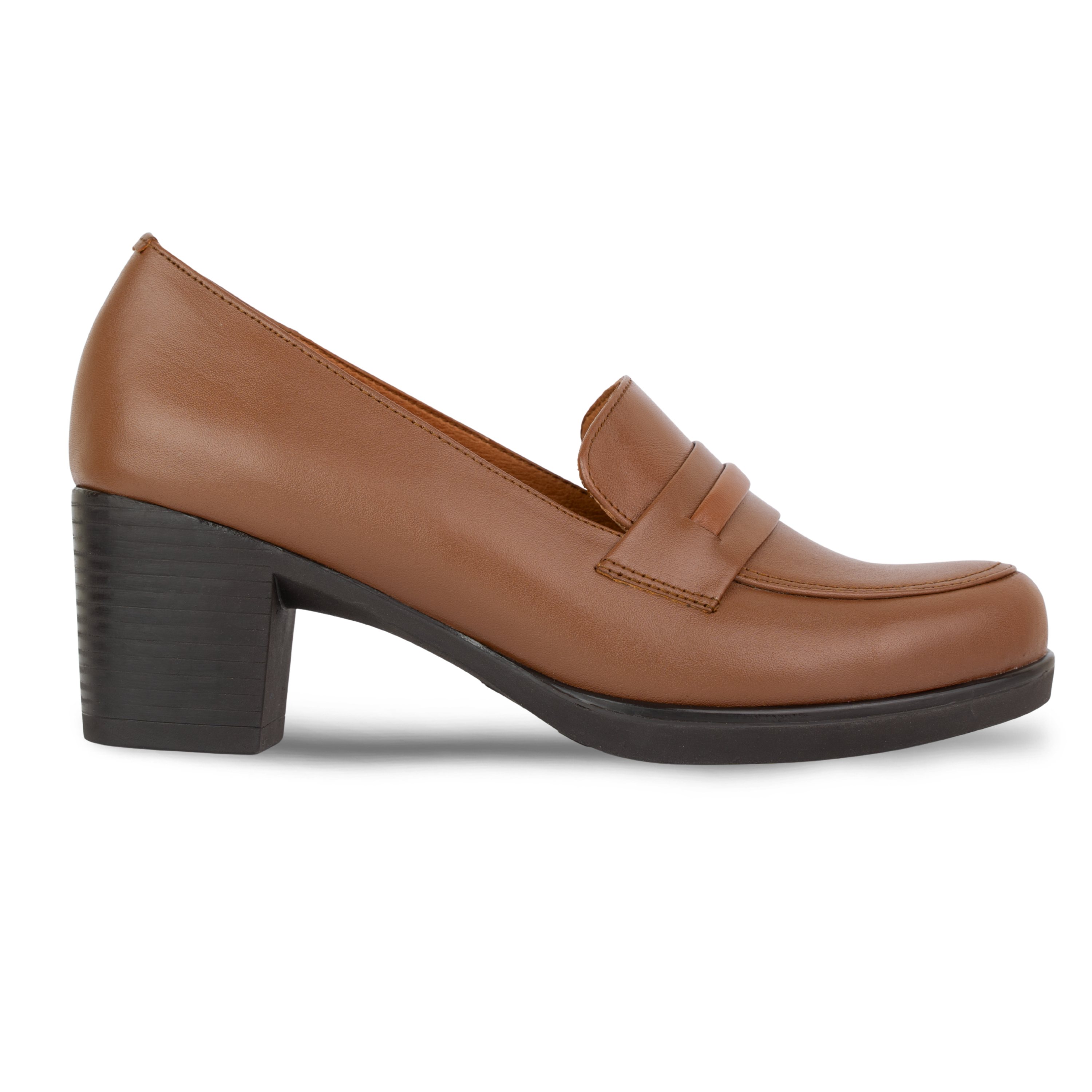 Cavaro Marron - Mocassin à Talon Femme en Cuir Véritable