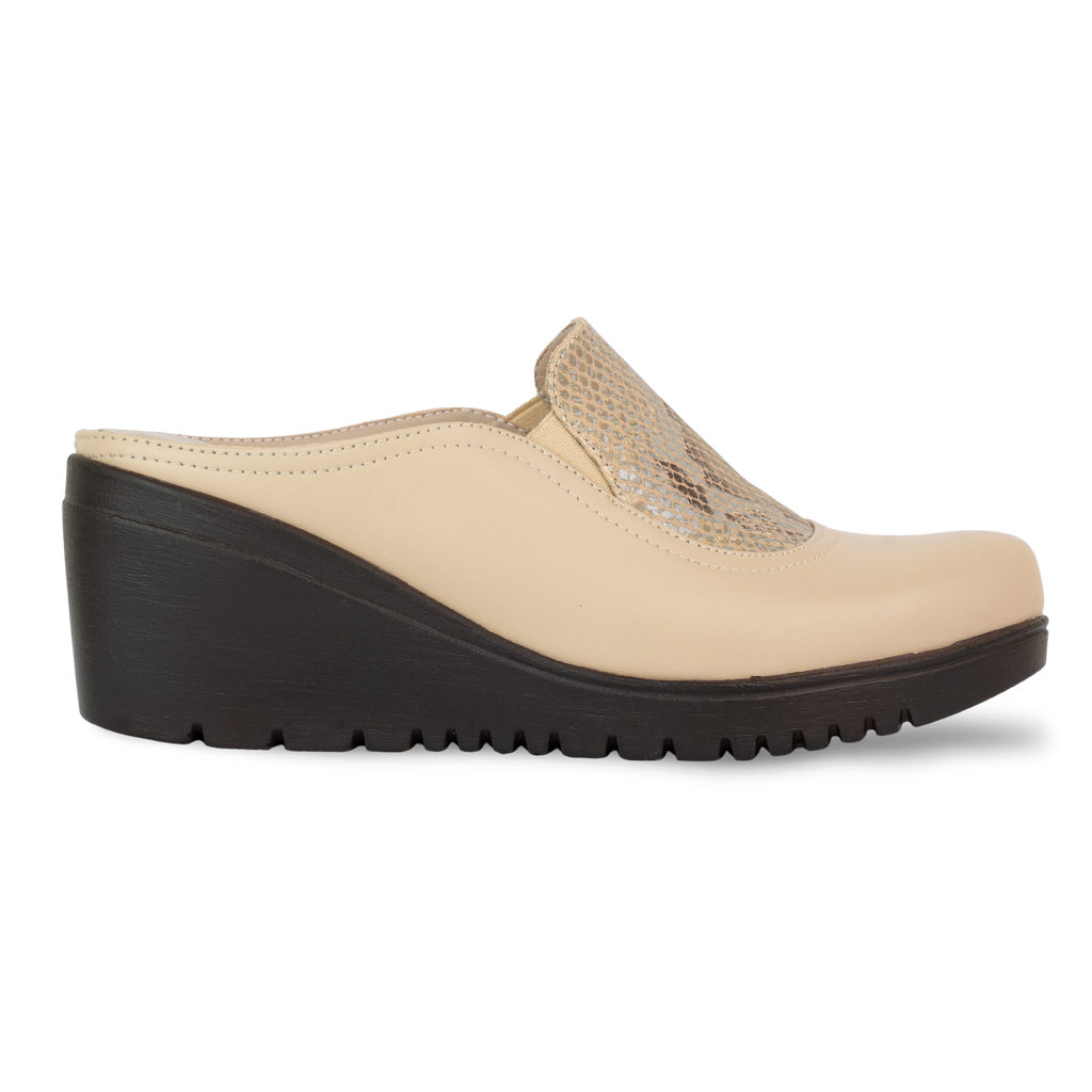Edge Beige – Sabots Compensés Femme en Cuir