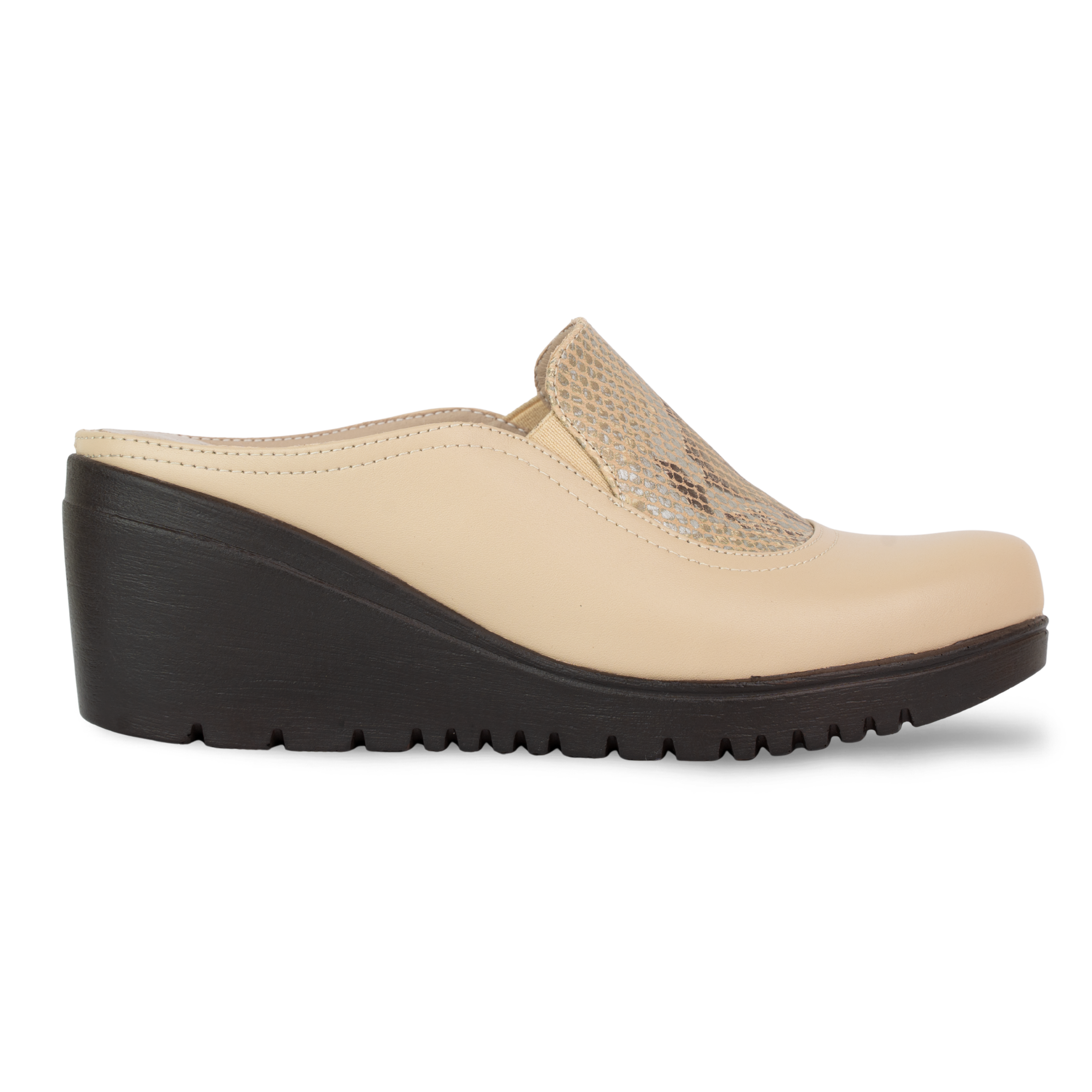 Edge Beige – Sabots Compensés Femme en Cuir