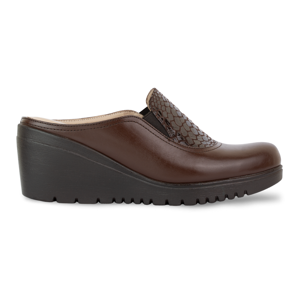 Edge Marron – Sabots Compensés Femme en Cuir