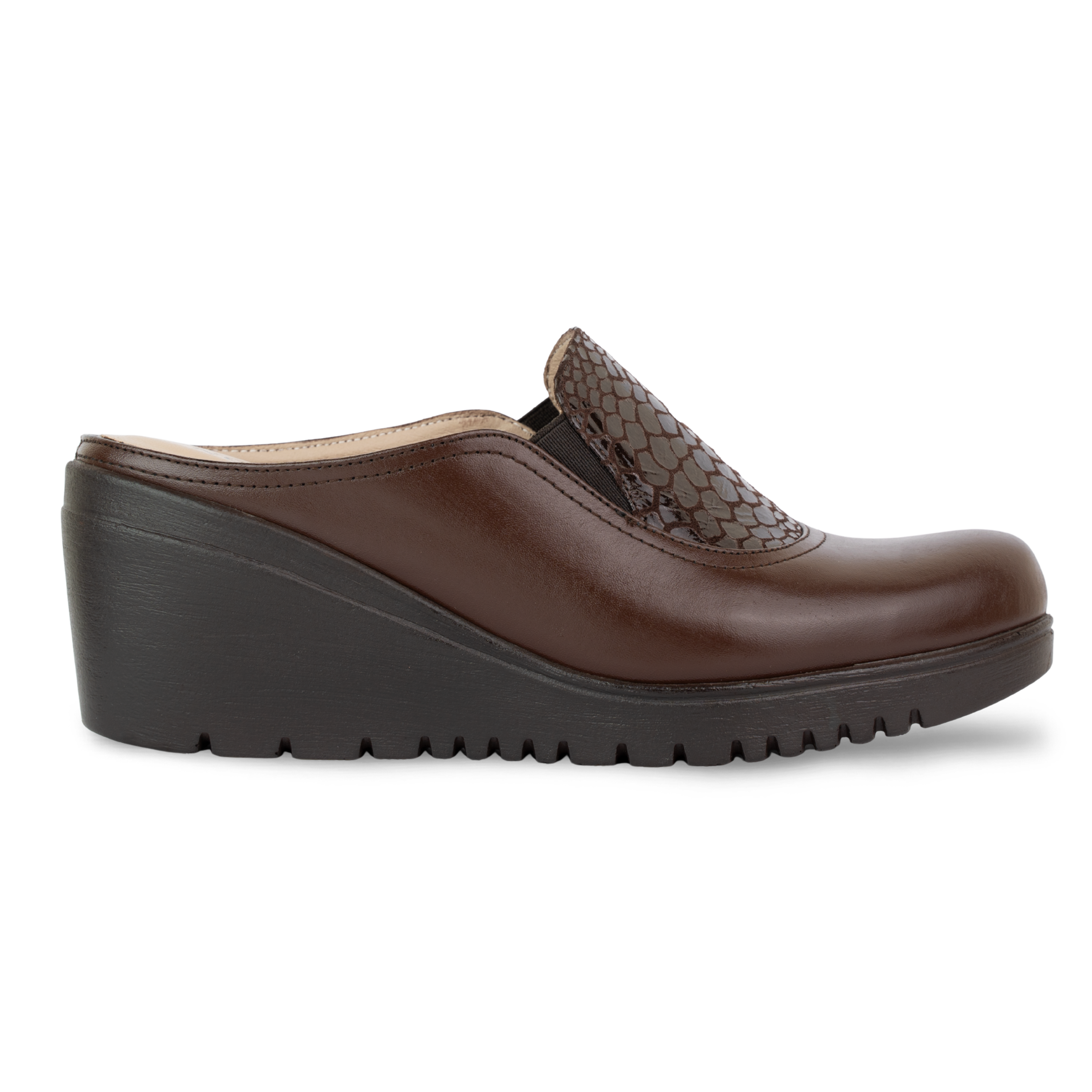 Edge Marron – Sabots Compensés Femme en Cuir