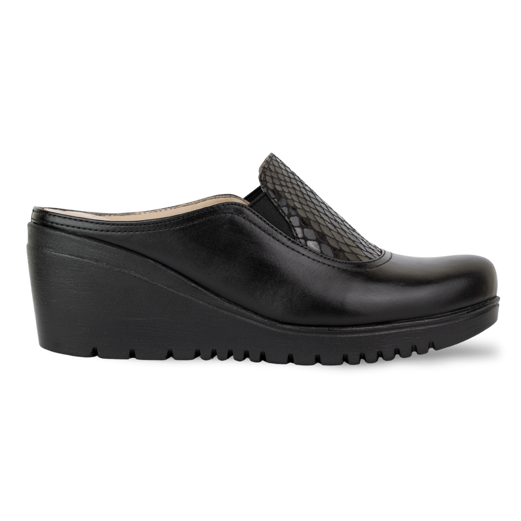 Edge Noir – Sabots Compensés Femme en Cuir