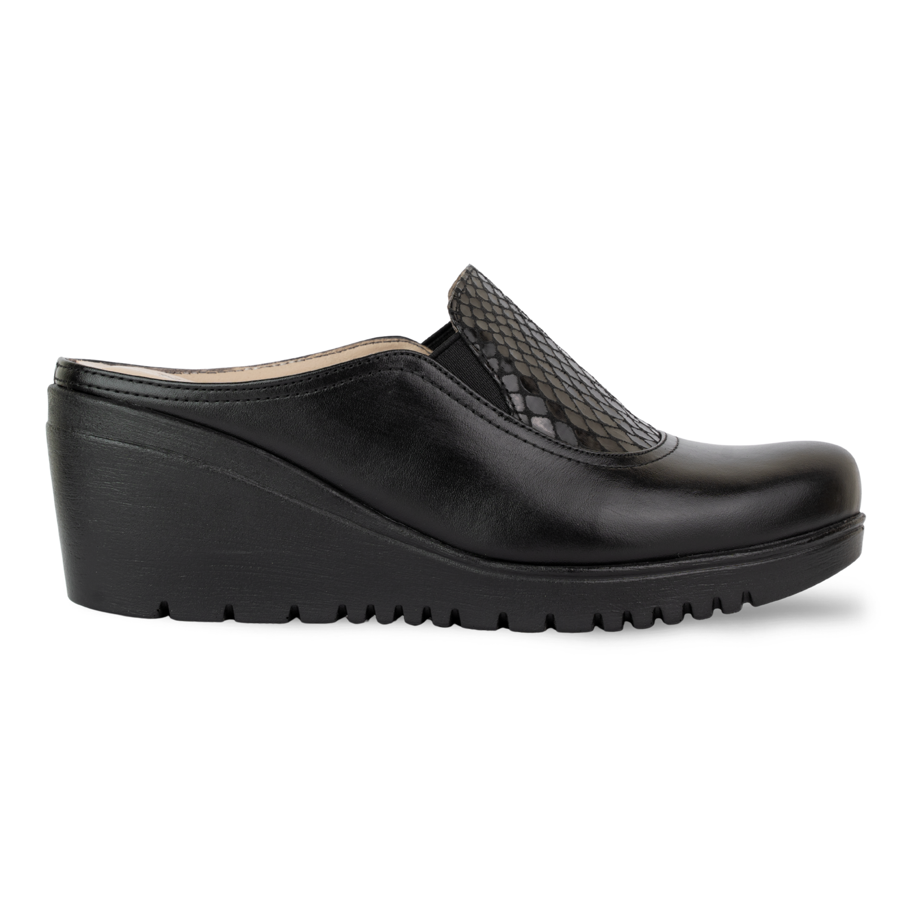Edge Noir – Sabots Compensés Femme en Cuir