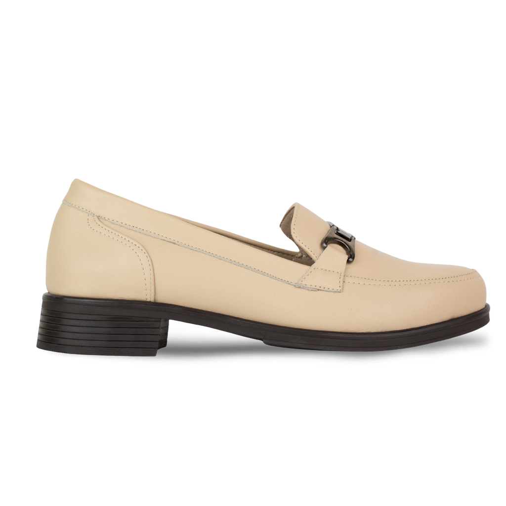 Luna Beige - Mocassins classiques Femme en Cuir Véritable