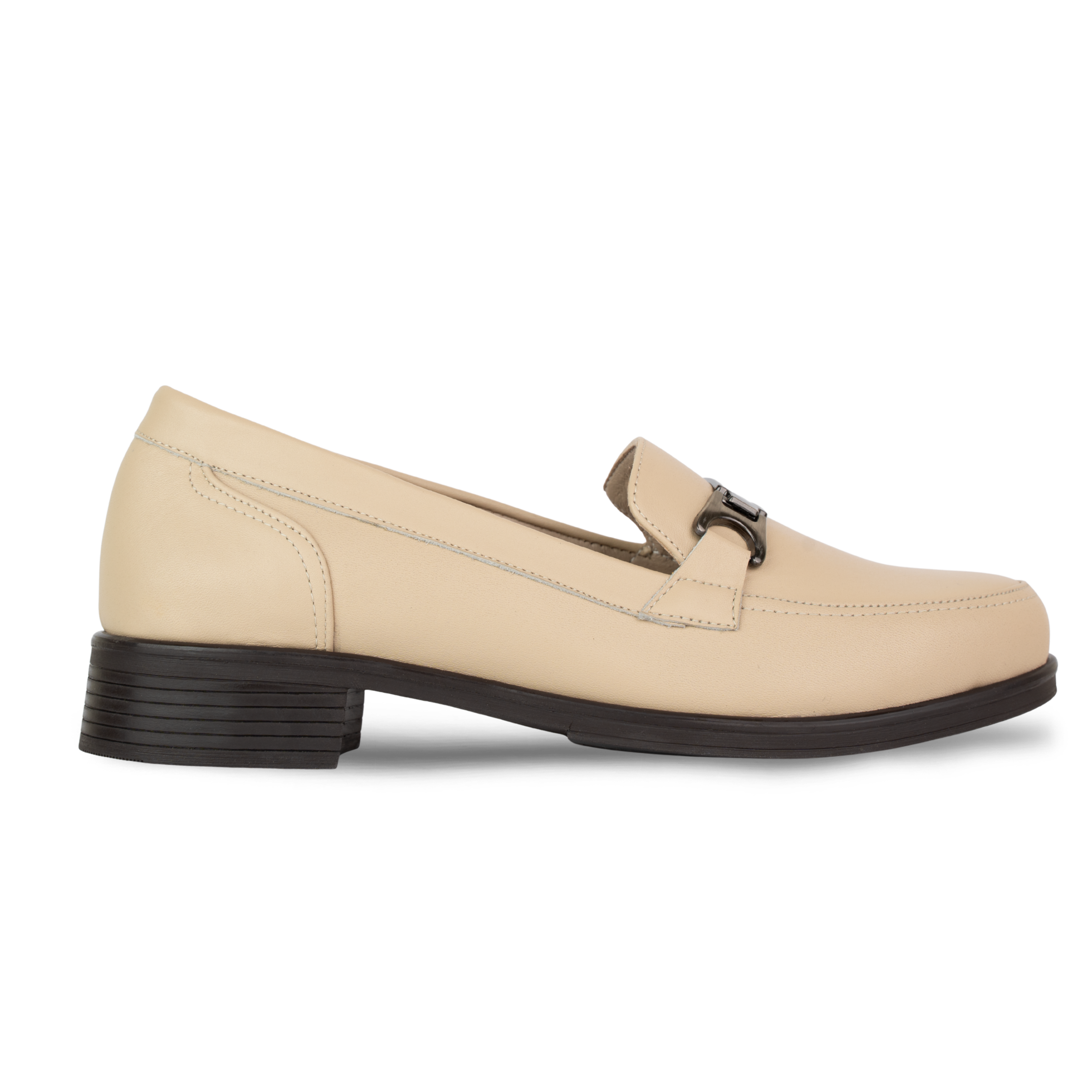 Luna Beige - Mocassins classiques Femme en Cuir Véritable
