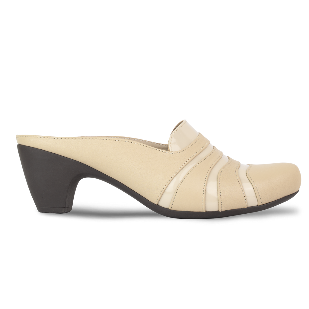 Calyro Beige - Mule Femme en Cuir Véritable