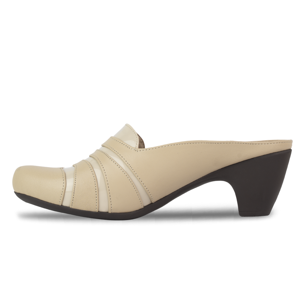 Calyro Beige - Mule Femme en Cuir Véritable