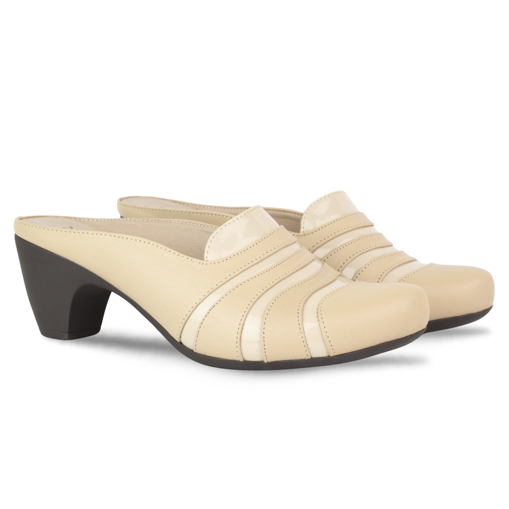 Calyro Beige - Mule Femme en Cuir Véritable