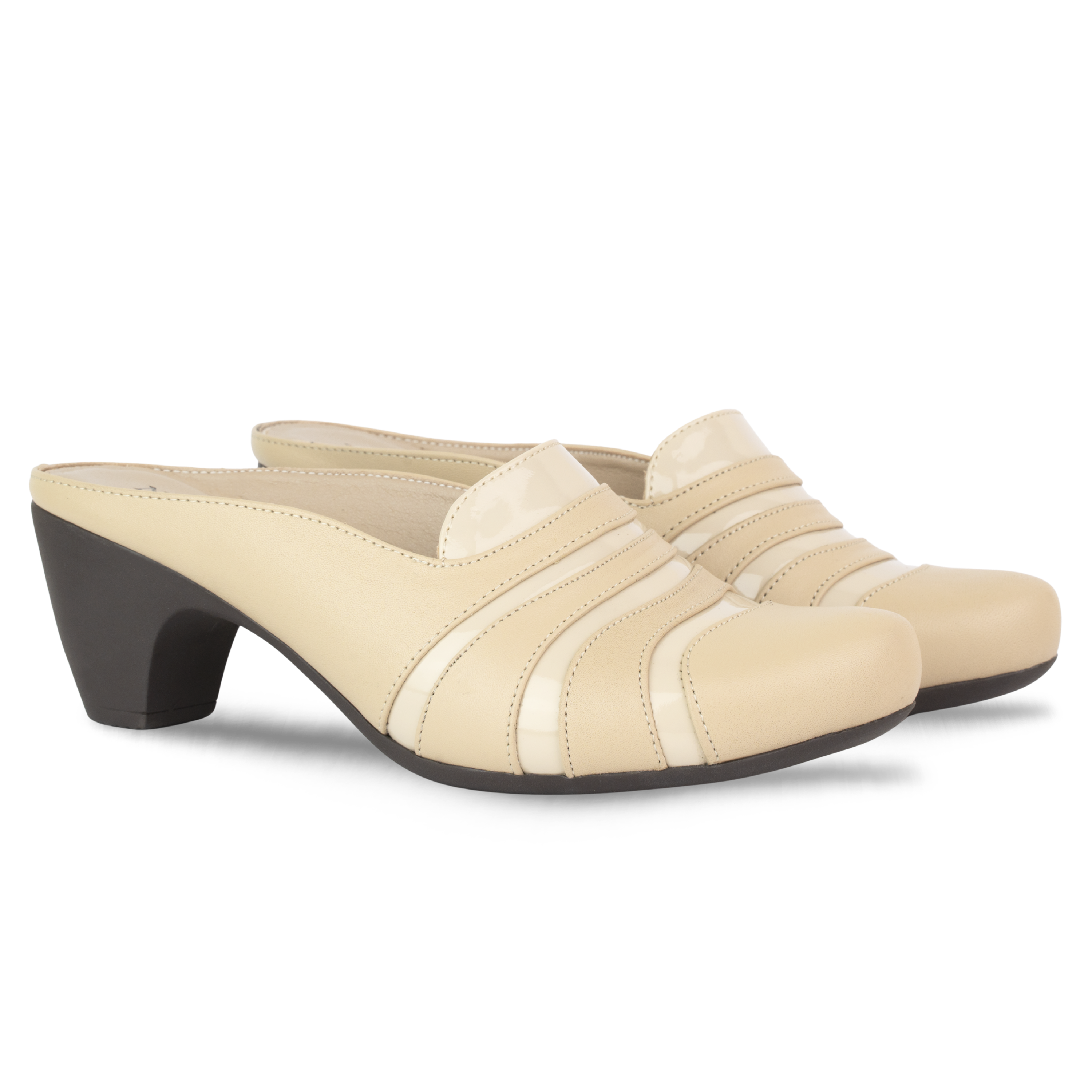 Calyro Beige - Mule Femme en Cuir Véritable