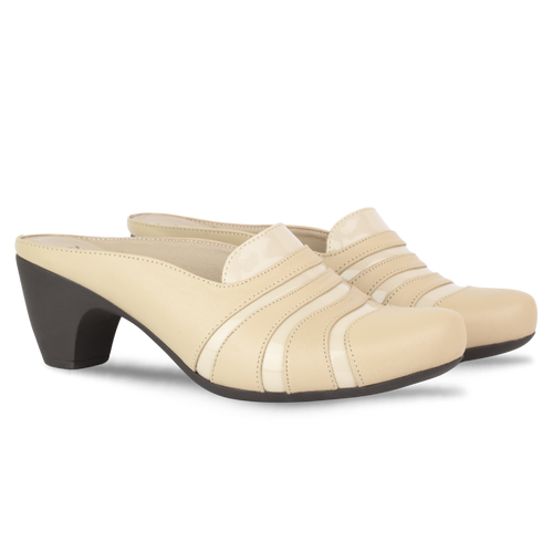 Calyro Beige - Mule Femme en Cuir Véritable