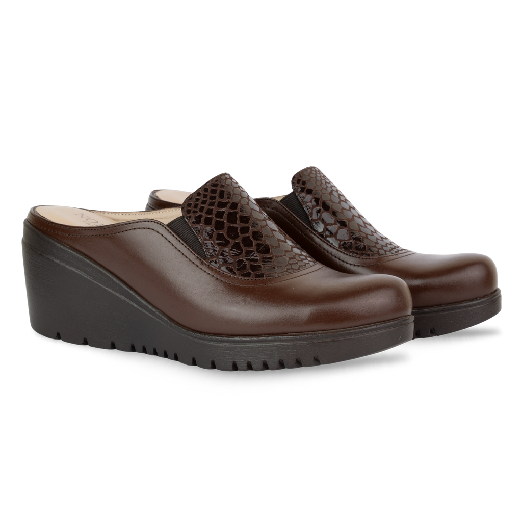 Edge Marron – Sabots Compensés Femme en Cuir