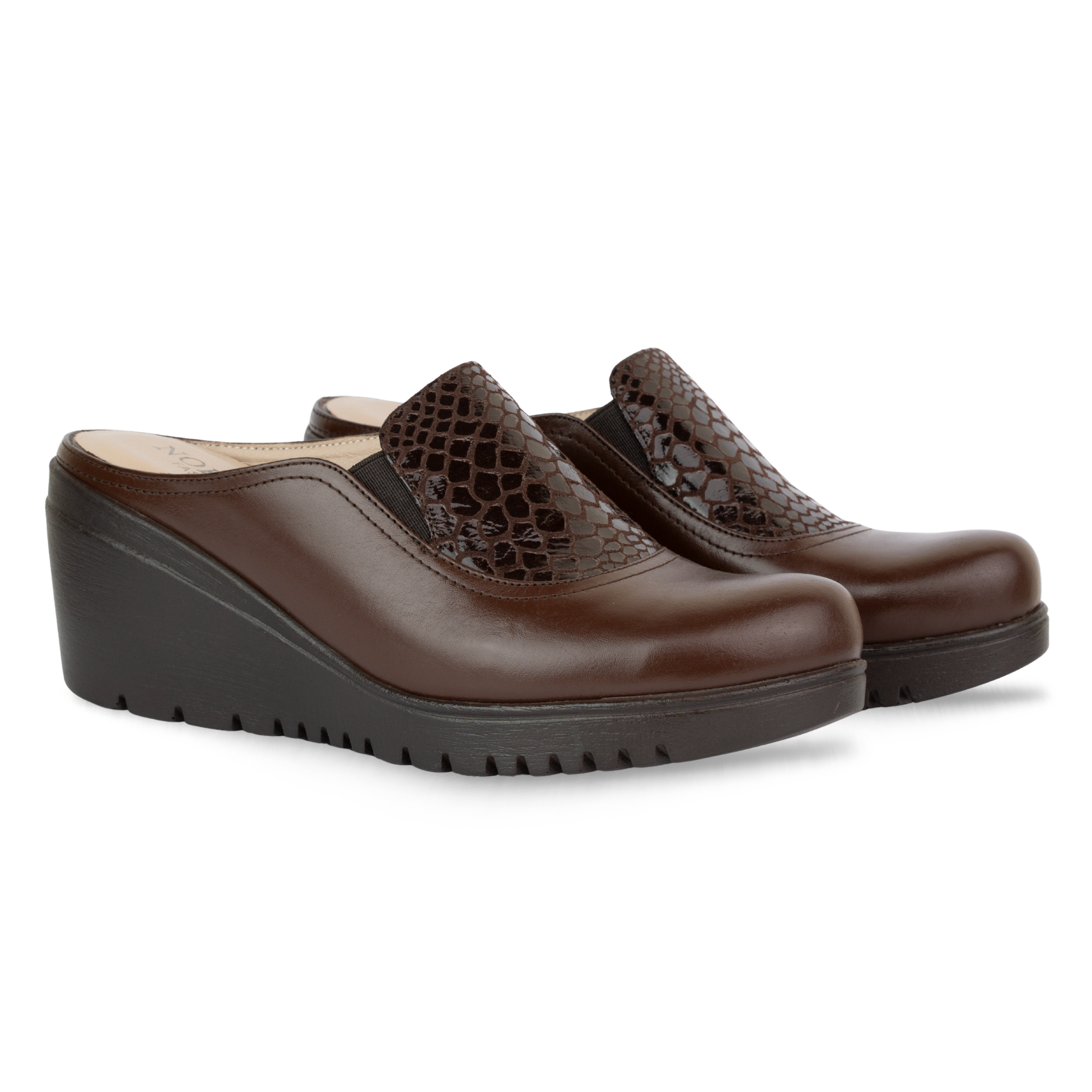 Edge Marron – Sabots Compensés Femme en Cuir