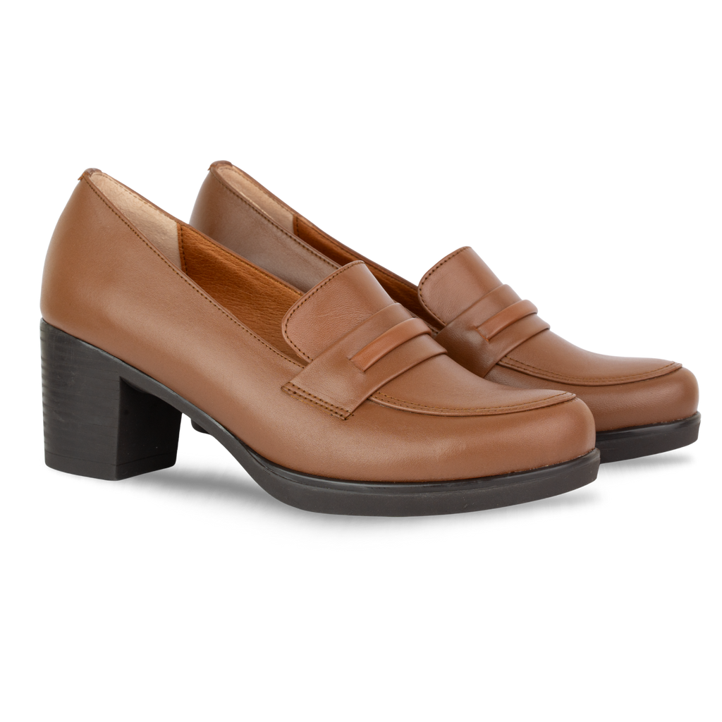 Cavaro Marron - Mocassin à Talon Femme en Cuir Véritable