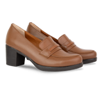 Cavaro Marron - Mocassin à Talon Femme en Cuir Véritable