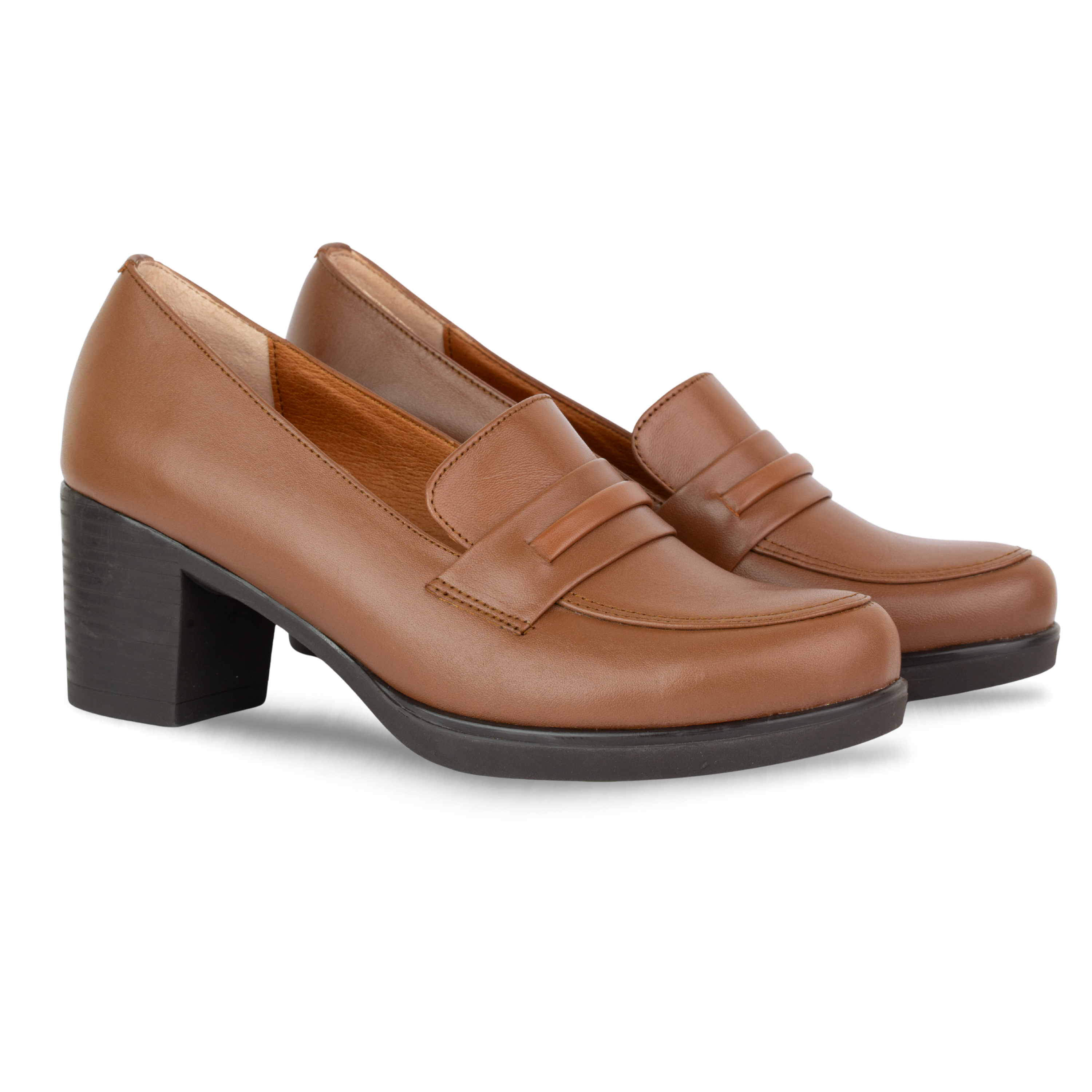 Cavaro Marron - Mocassin à Talon Femme en Cuir Véritable