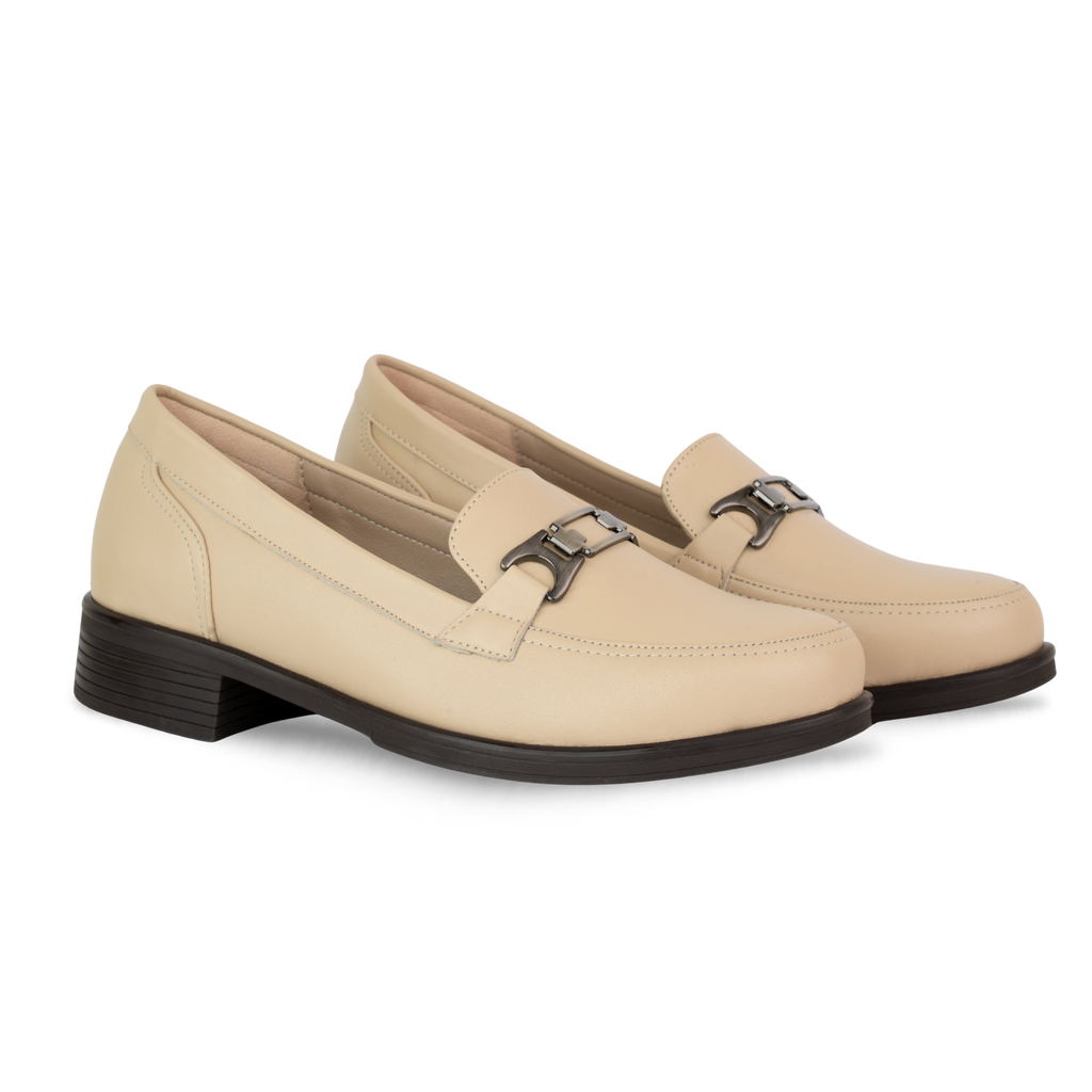 Luna Beige - Mocassins classiques Femme en Cuir Véritable