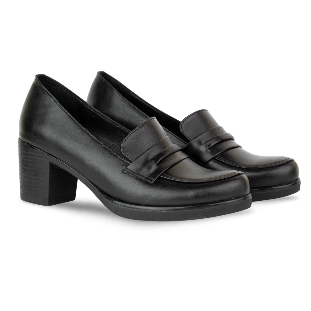 Cavaro Noir - Mocassin à Talon Femme en Cuir Véritable