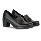 Cavaro Noir - Mocassin à Talon Femme en Cuir Véritable
