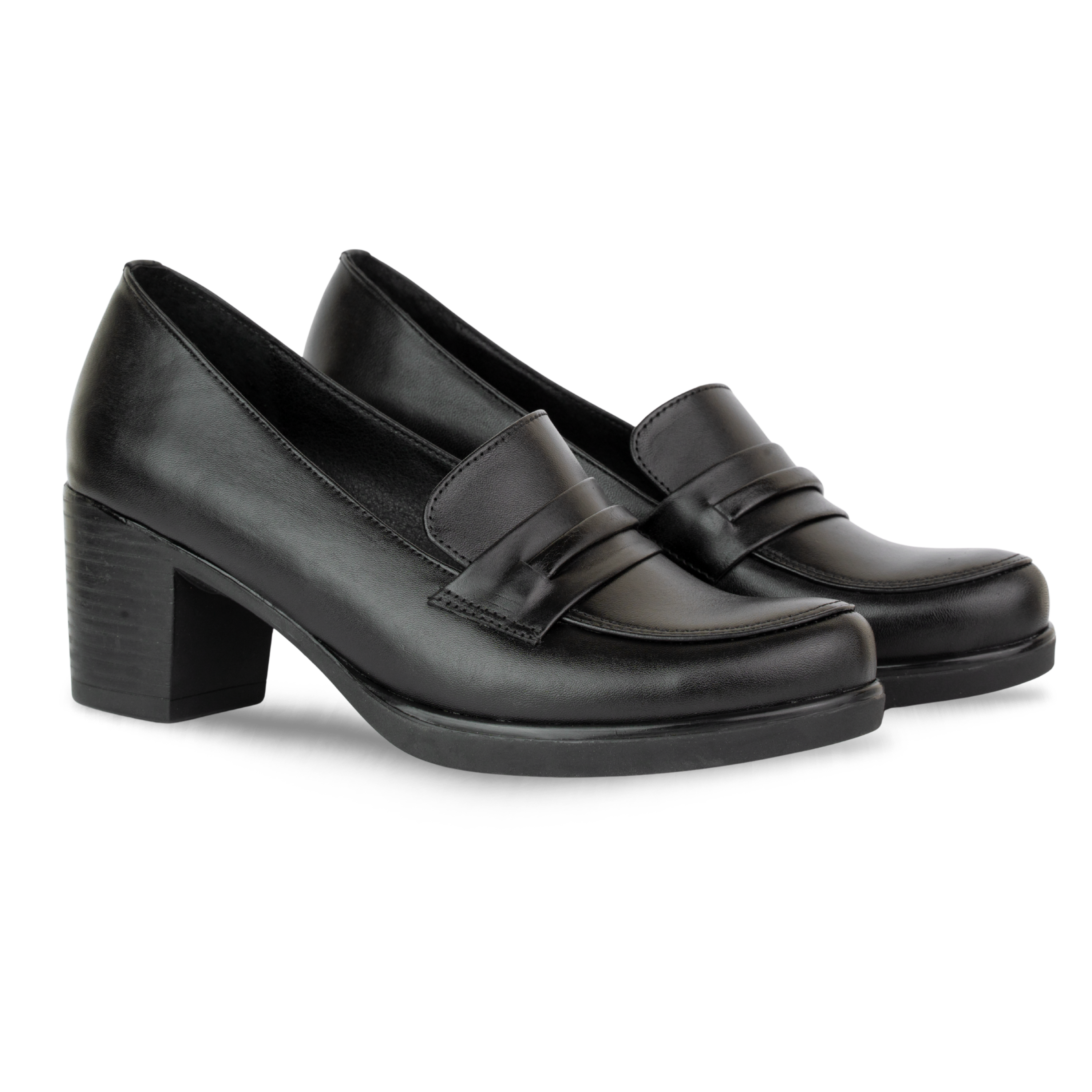Cavaro Noir - Mocassin à Talon Femme en Cuir Véritable