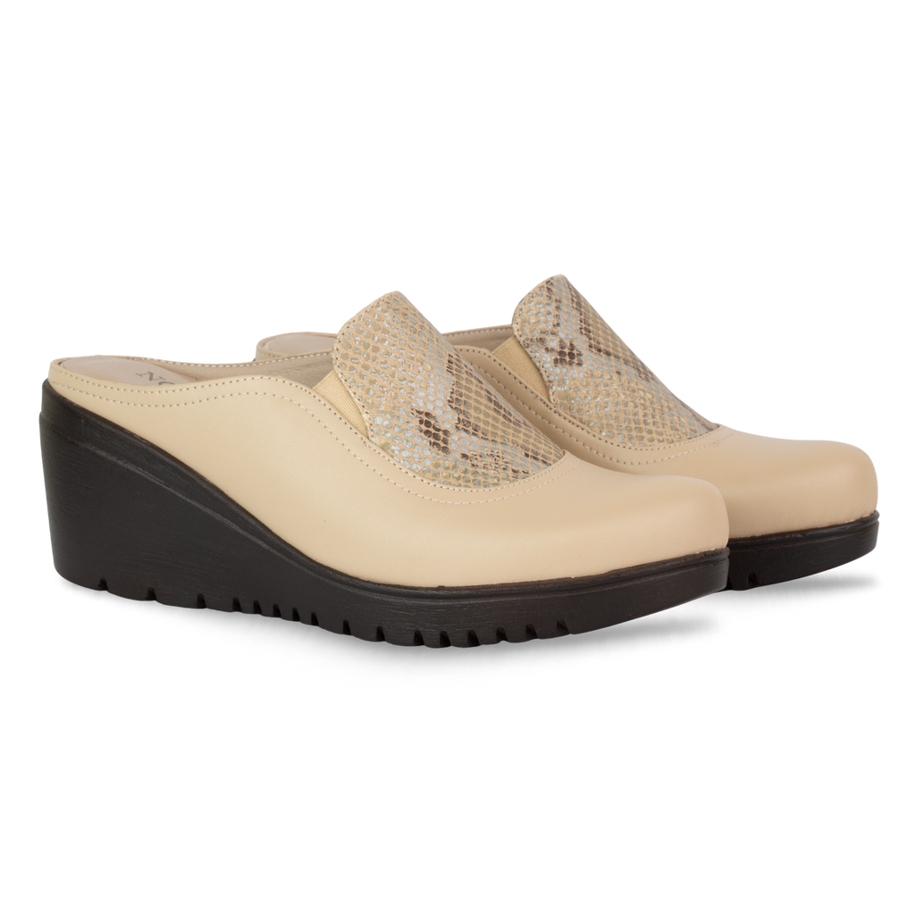Edge Beige – Sabots Compensés Femme en Cuir