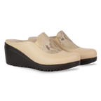 Edge Beige – Sabots Compensés Femme en Cuir
