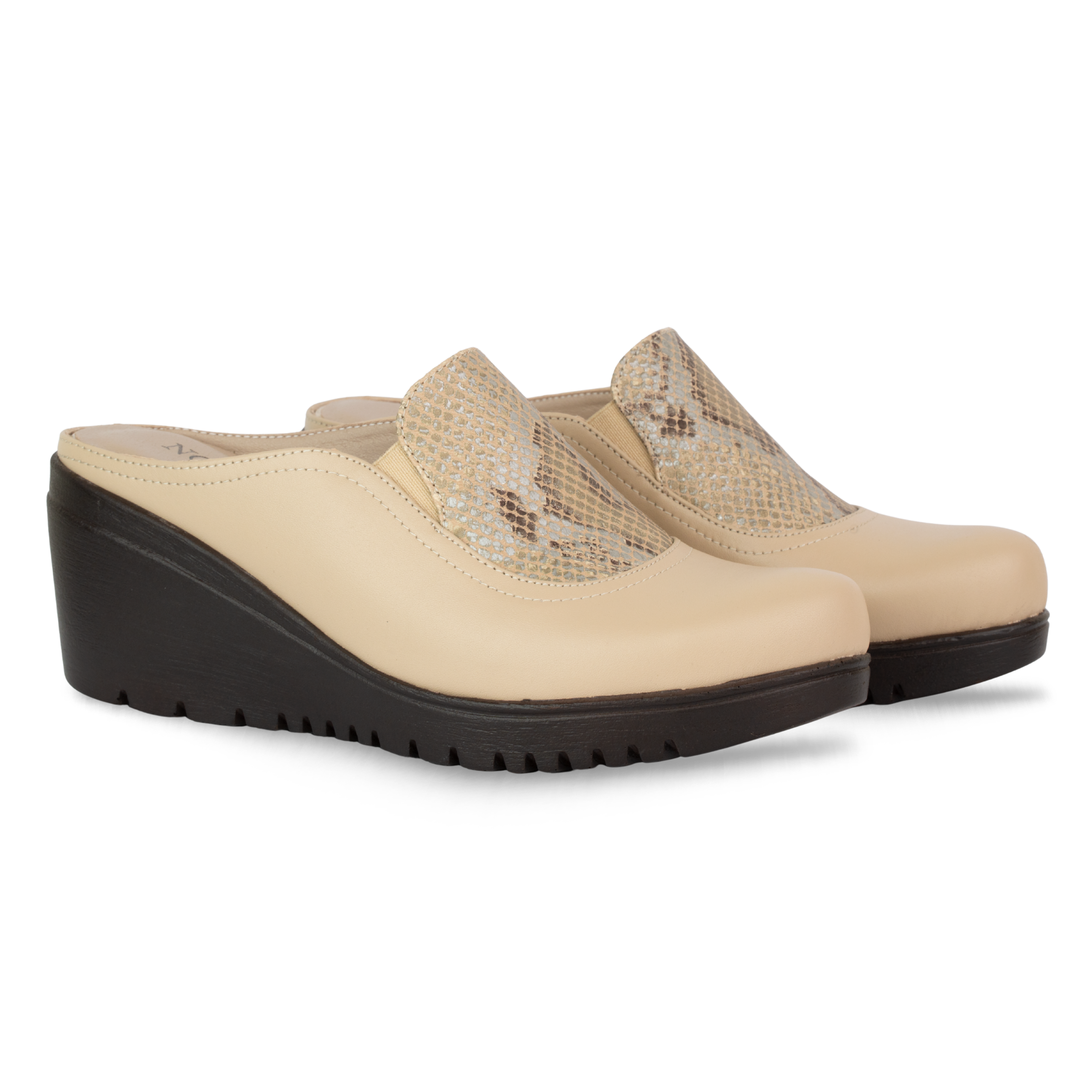 Edge Beige – Sabots Compensés Femme en Cuir