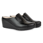 Edge Noir – Sabots Compensés Femme en Cuir
