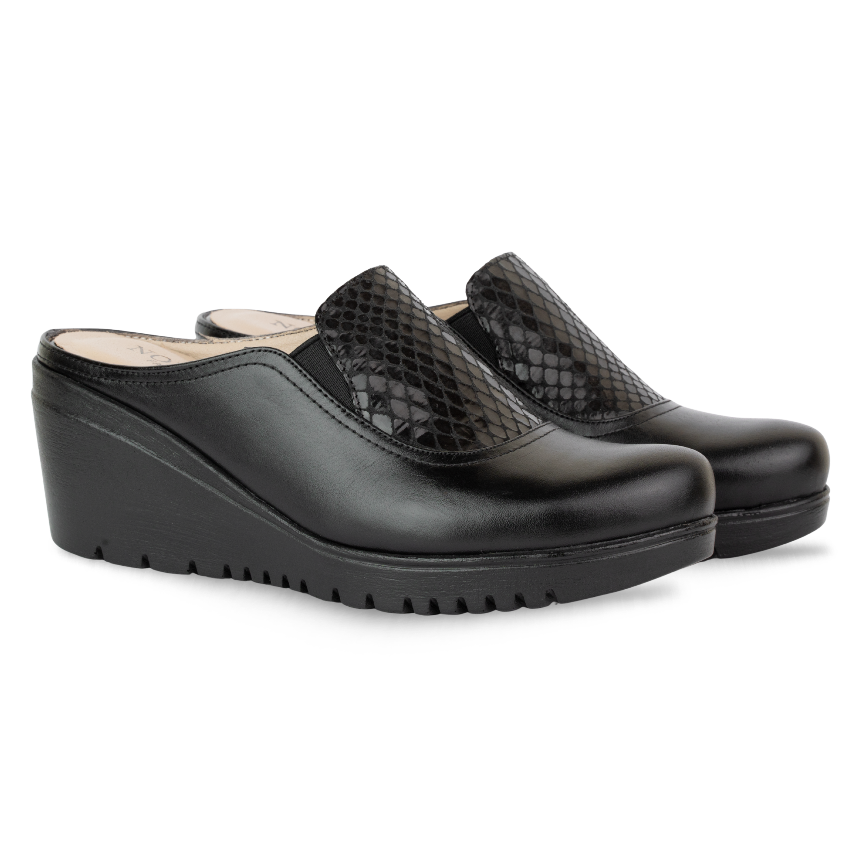 Edge Noir – Sabots Compensés Femme en Cuir