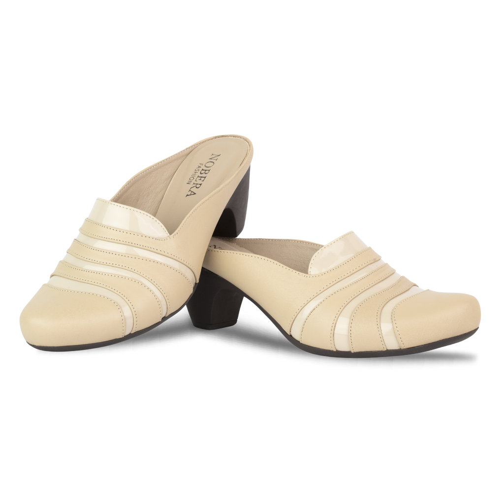 Calyro Beige - Mule Femme en Cuir Véritable