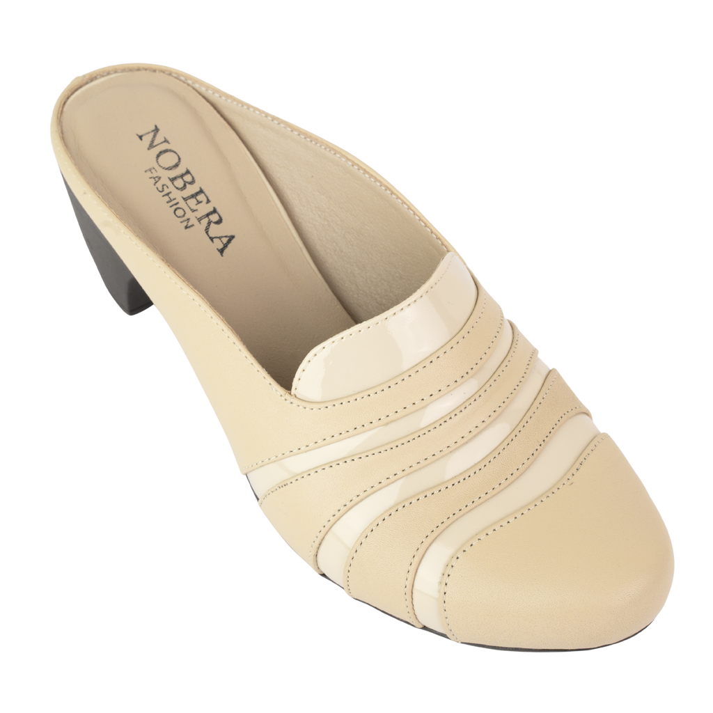 Calyro Beige - Mule Femme en Cuir Véritable