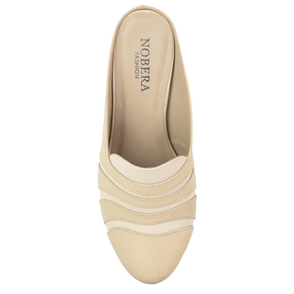 Calyro Beige - Mule Femme en Cuir Véritable
