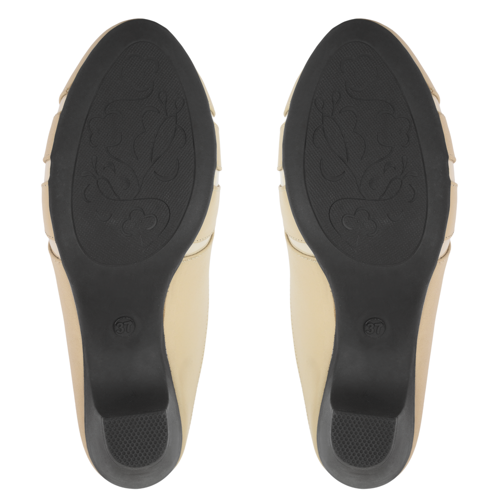 Calyro Beige - Mule Femme en Cuir Véritable
