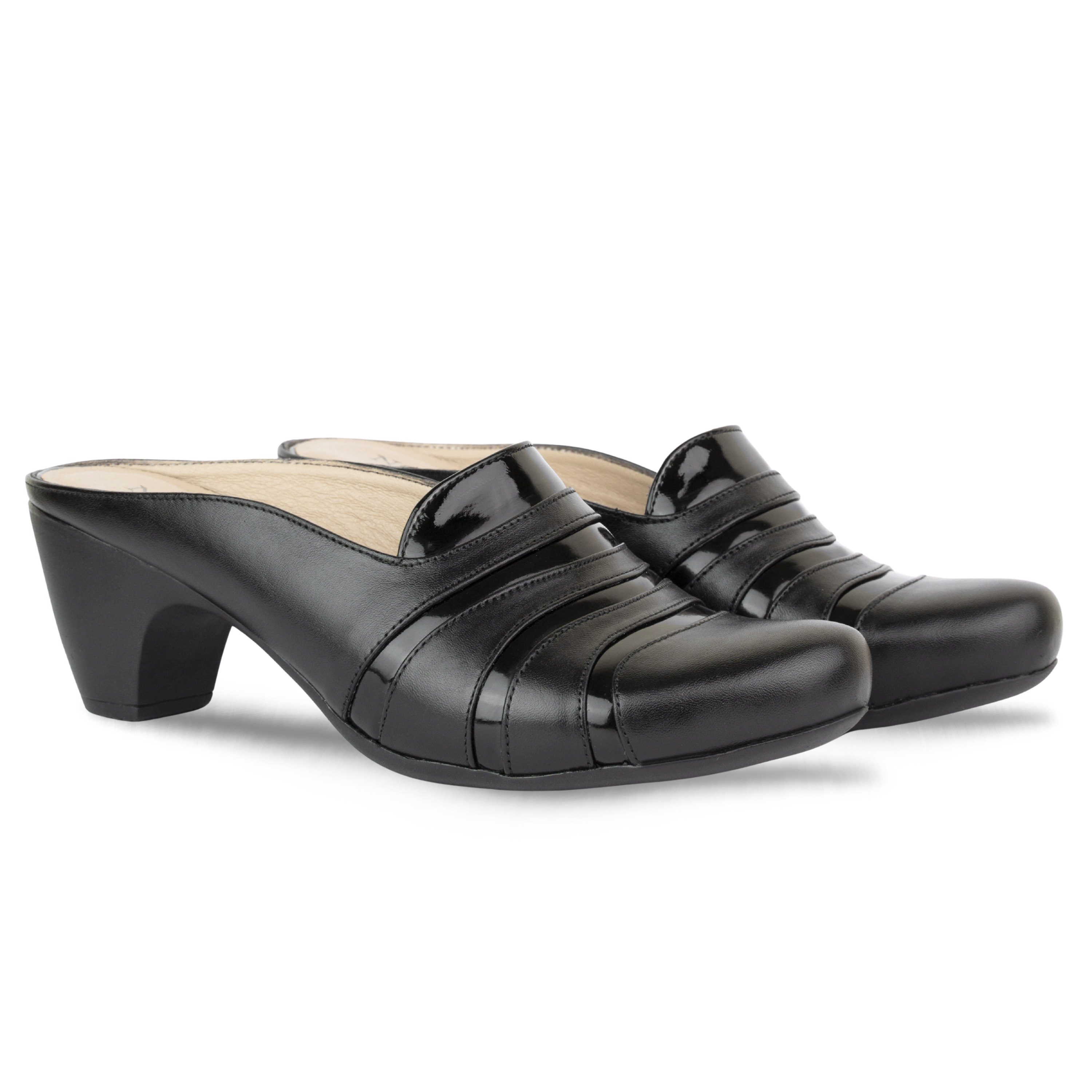 Calyro Noir - Mule Femme en Cuir Véritable