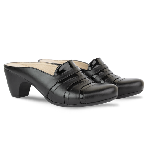 Calyro Noir - Mule Femme en Cuir Véritable