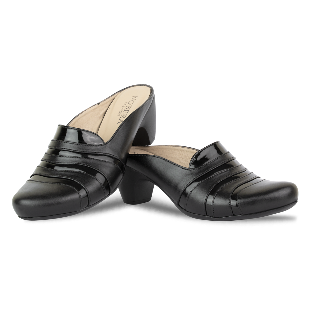 Calyro Noir - Mule Femme en Cuir Véritable