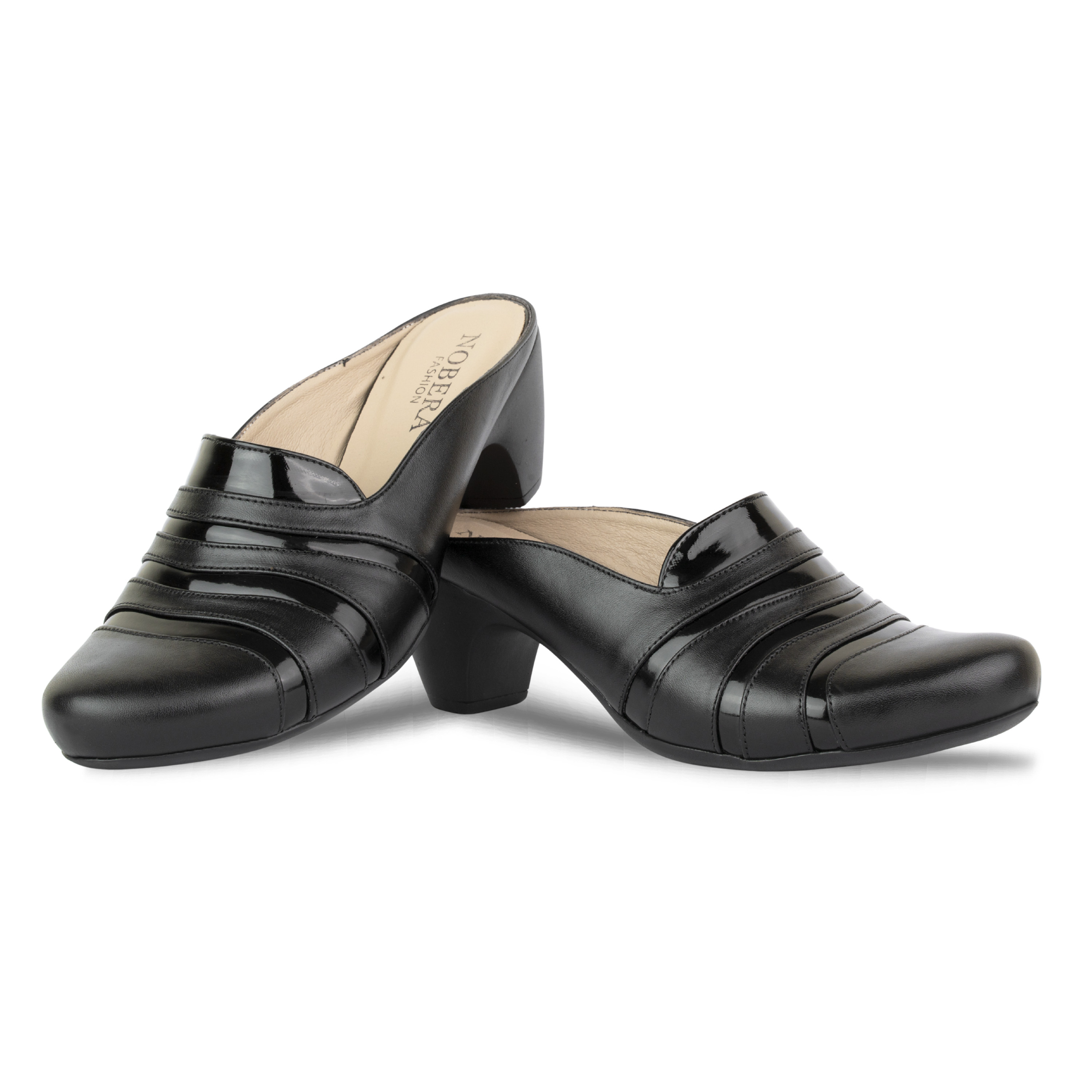 Calyro Noir - Mule Femme en Cuir Véritable
