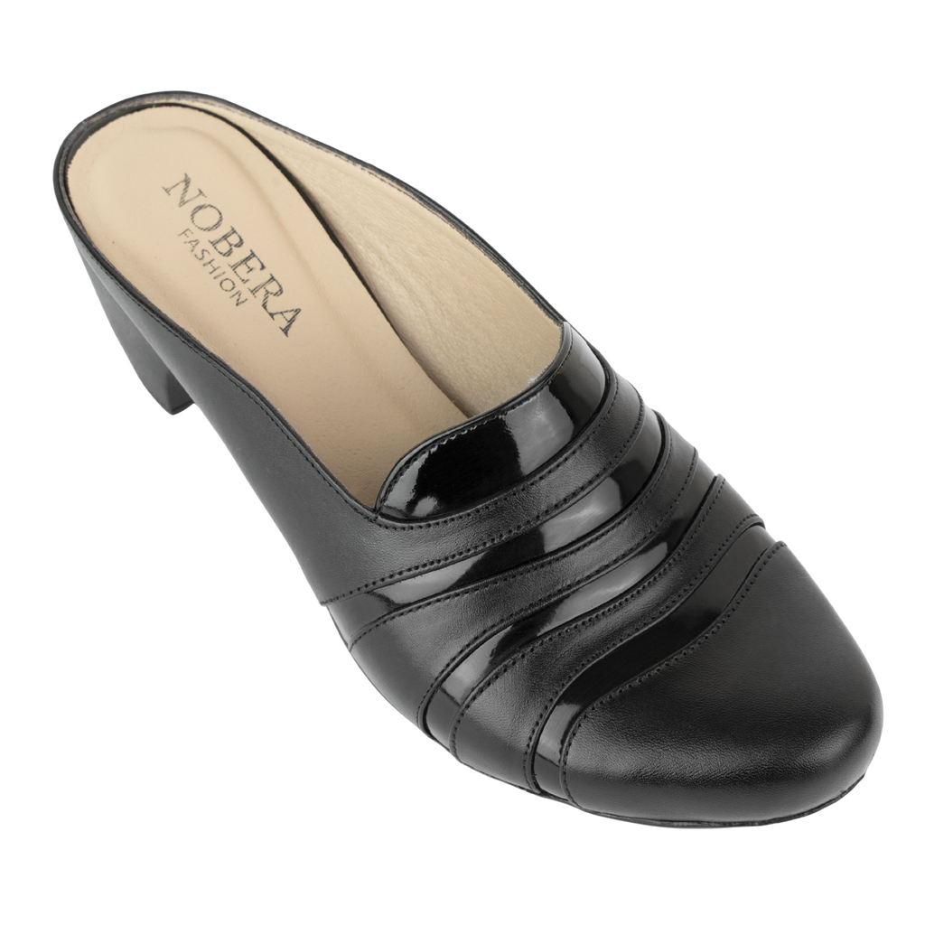 Calyro Noir - Mule Femme en Cuir Véritable