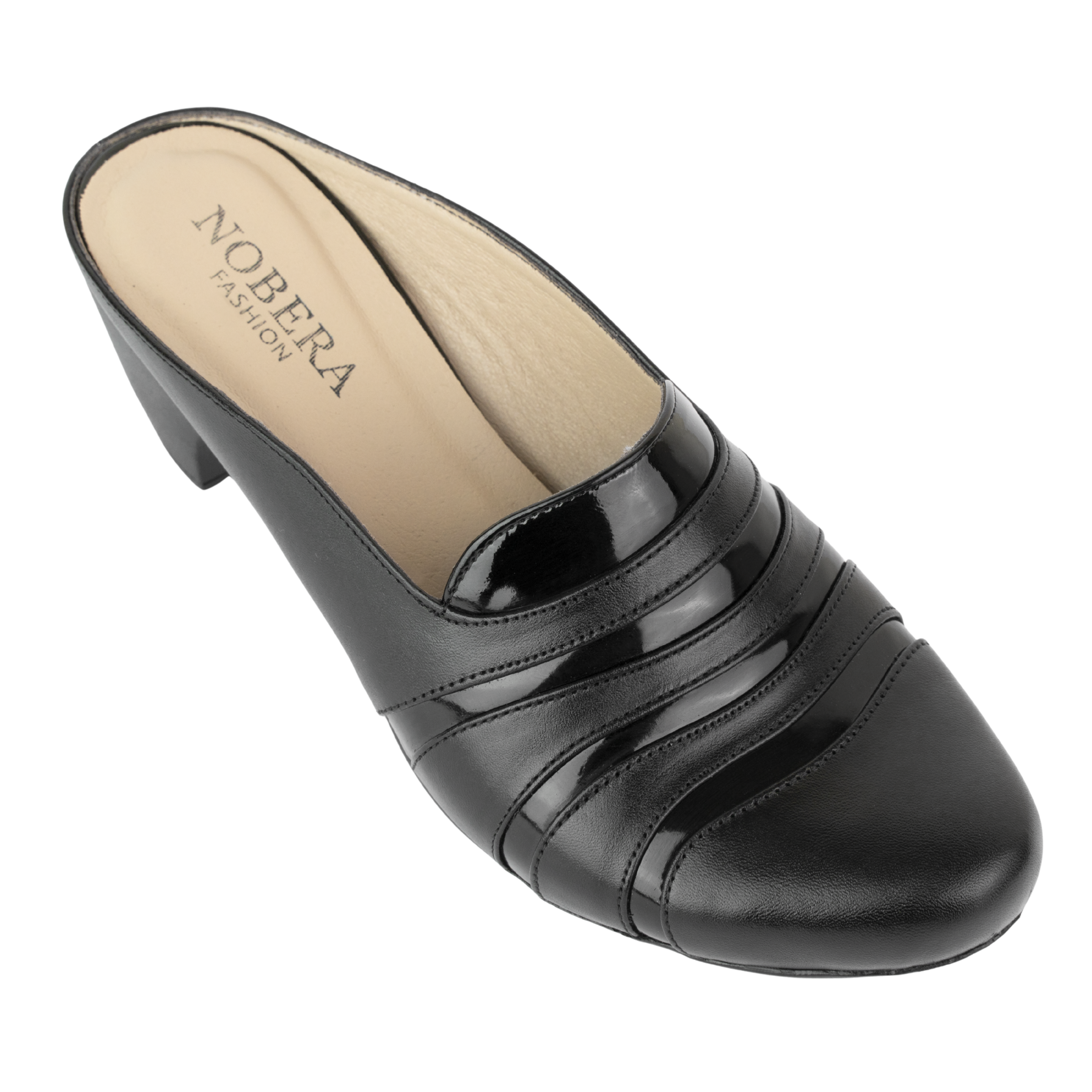 Calyro Noir - Mule Femme en Cuir Véritable