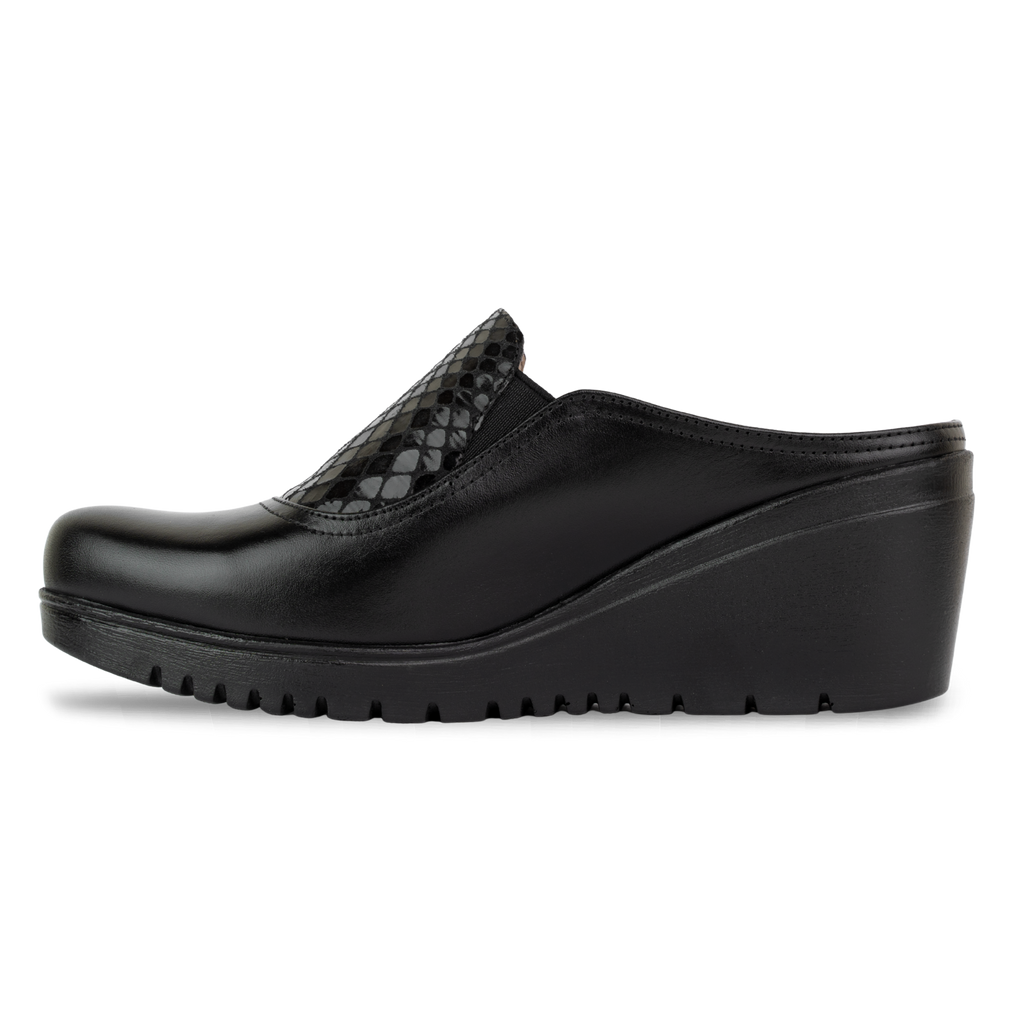 Edge Noir – Sabots Compensés Femme en Cuir