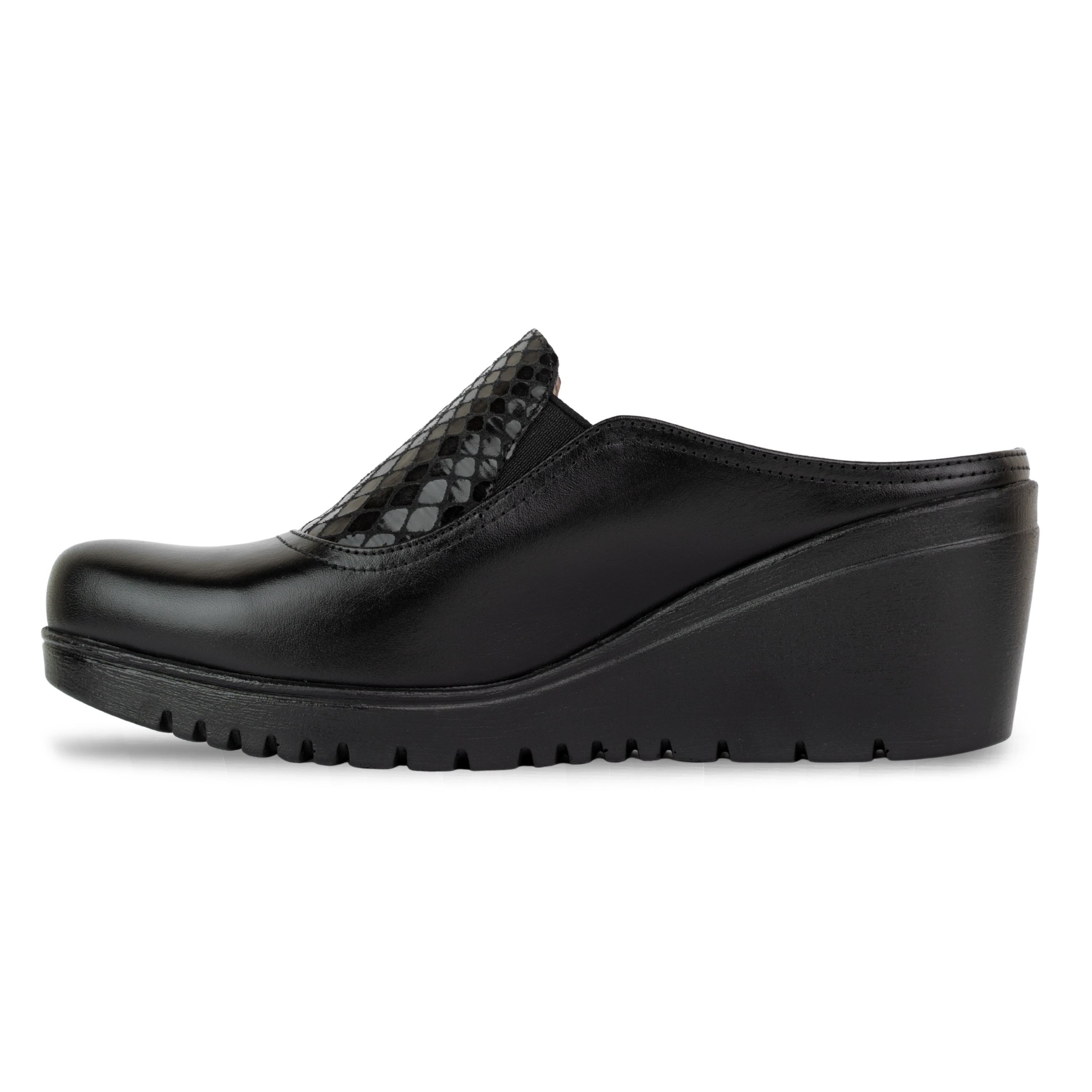 Edge Noir – Sabots Compensés Femme en Cuir