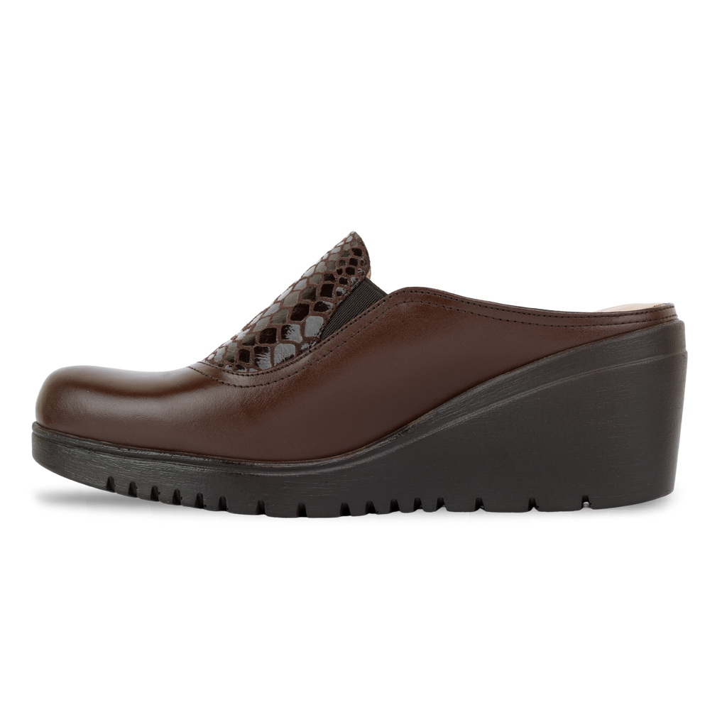 Edge Marron – Sabots Compensés Femme en Cuir