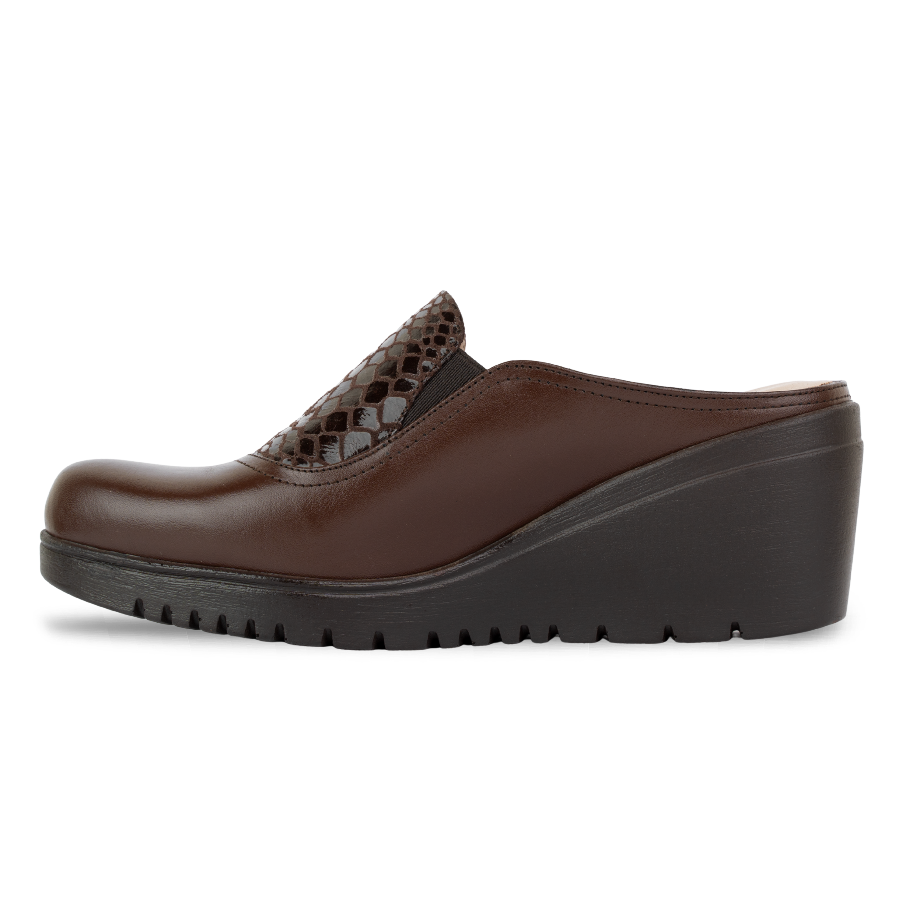 Edge Marron – Sabots Compensés Femme en Cuir