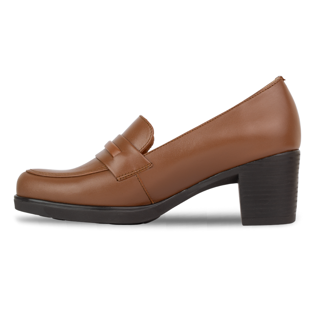 Cavaro Marron - Mocassin à Talon Femme en Cuir Véritable