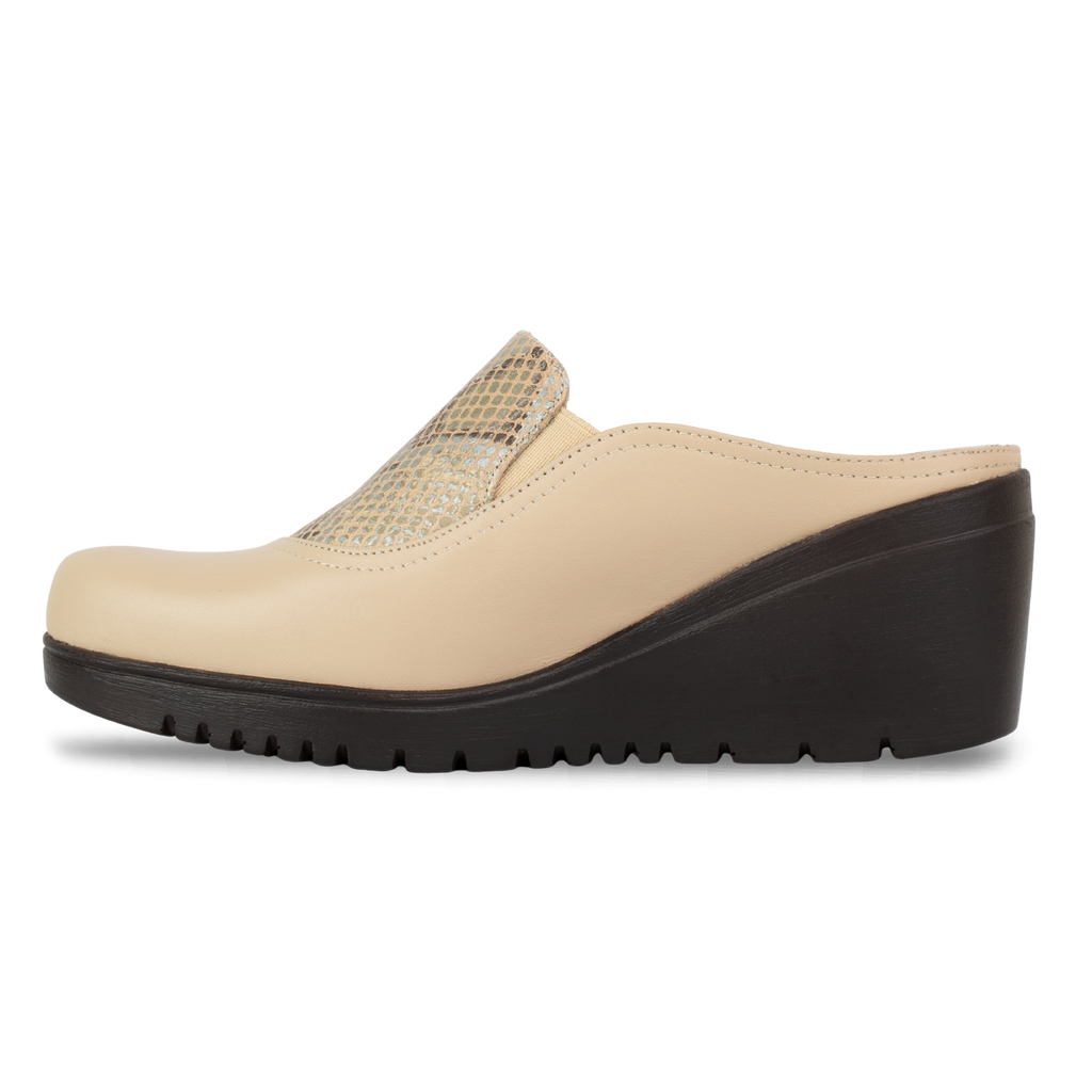 Edge Beige – Sabots Compensés Femme en Cuir